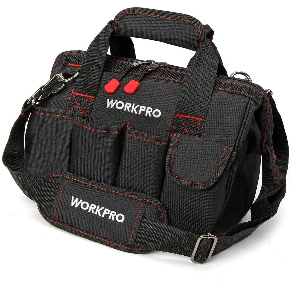 Workpro 12» Storage Tool Bag Close Top Wide Open Mouth Polyester Double Zipper