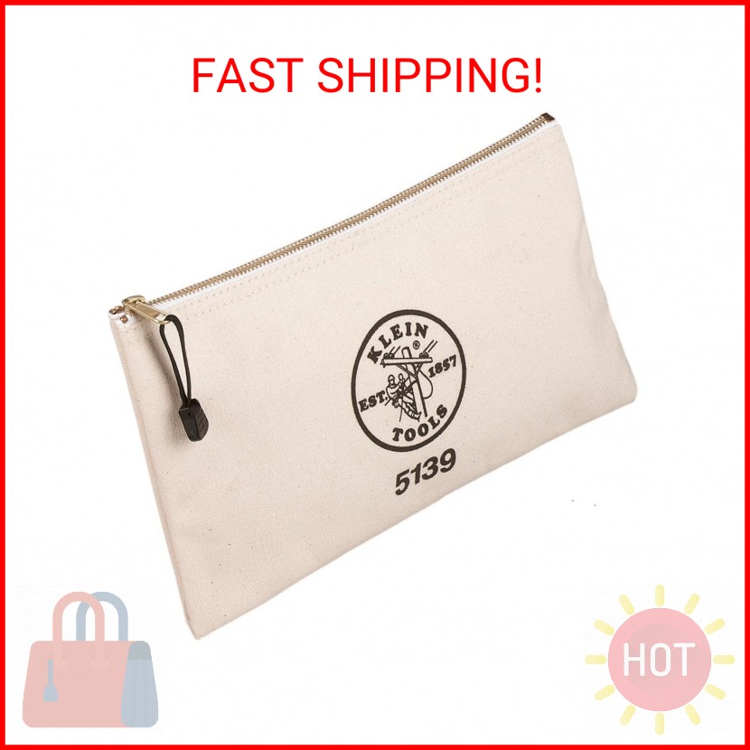 KLEIN TOOLS Zipper Bag, Canvas Tool Pouch with Heavy Duty Brass Zipper Close