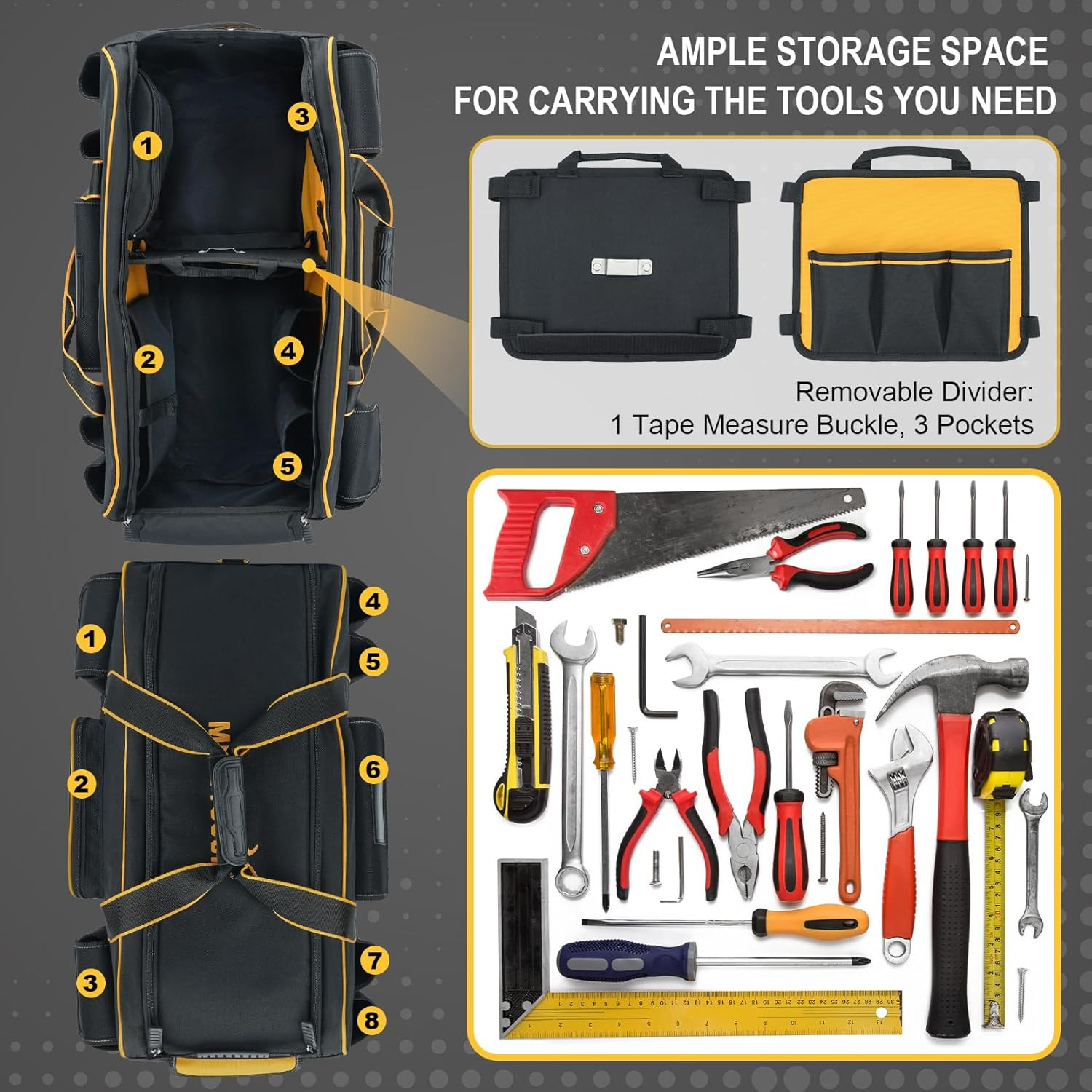 Rolling Tool Bag with Wheels,Large Capacity Tool Bag Organizer with Concealed Te