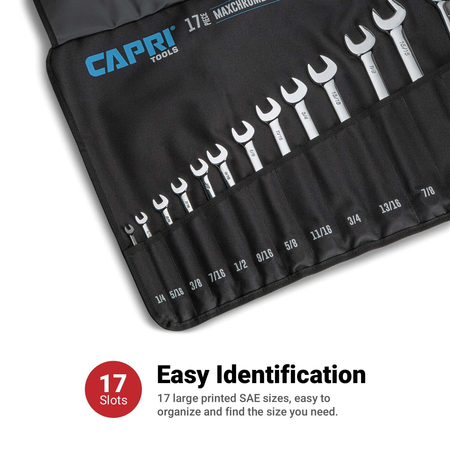 Capri Tools Wrench Roll Up Pouch, SAE, 17 Pockets