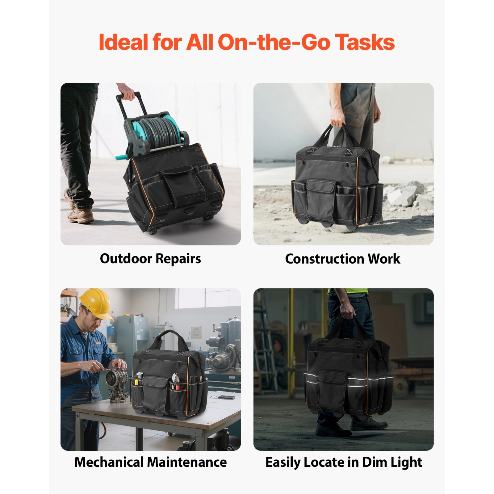 Rolling Tool Bag w/ Wheels, 110 lbs Capacity, 25 Pockets Durable Tool Organizer