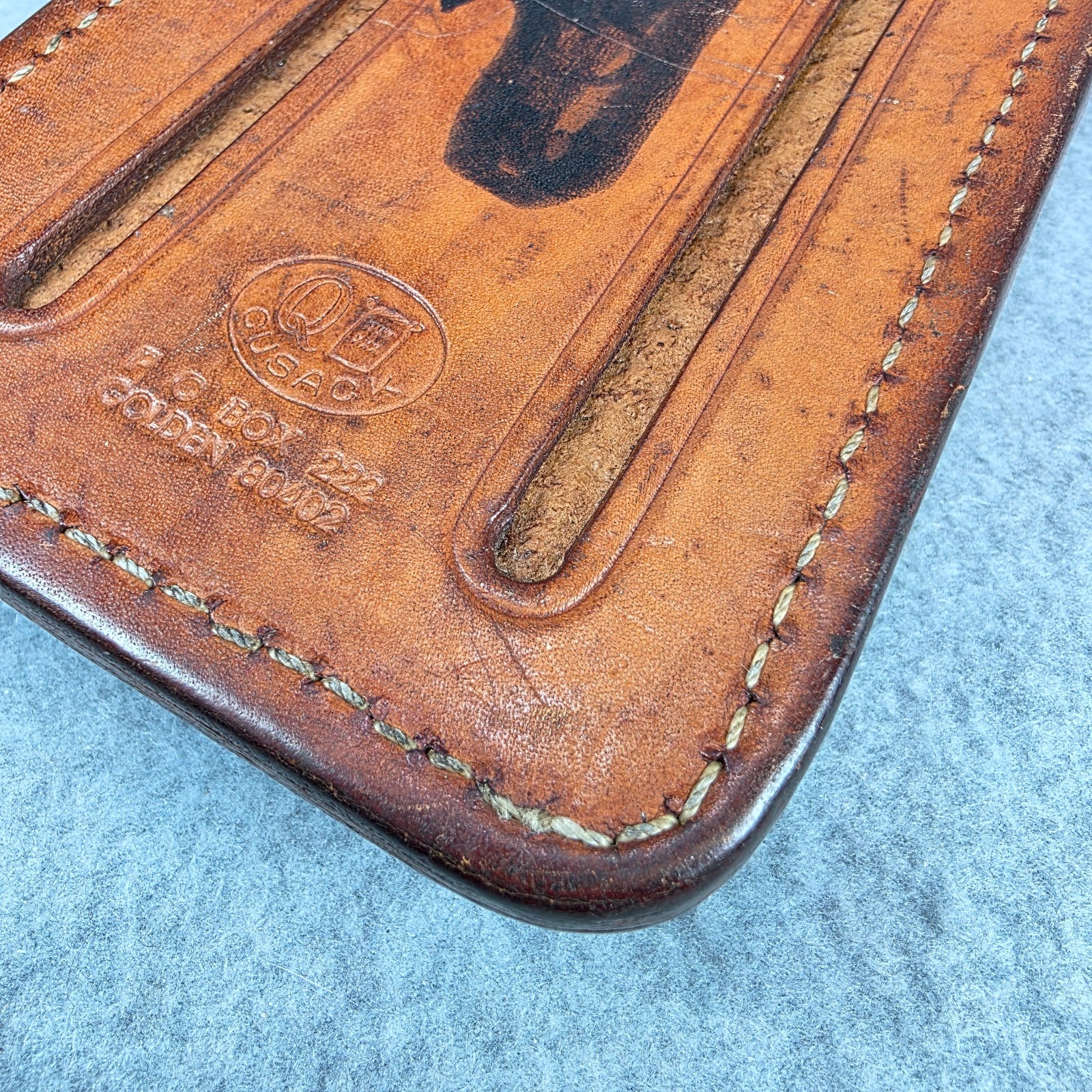 Vintage CuSack Q Leather Tool Belt Loop Hard Case Bag Pouch 8″ USA Made brown