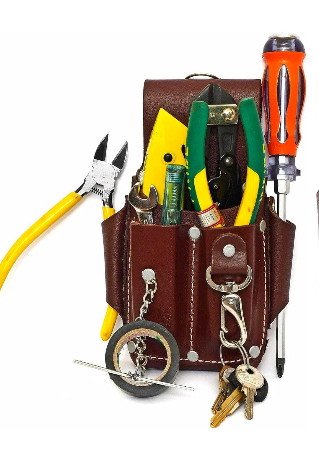 Leather Pouch Heavy Duty Tool 5 Pocket Electrician Carpenters Tool Pouch