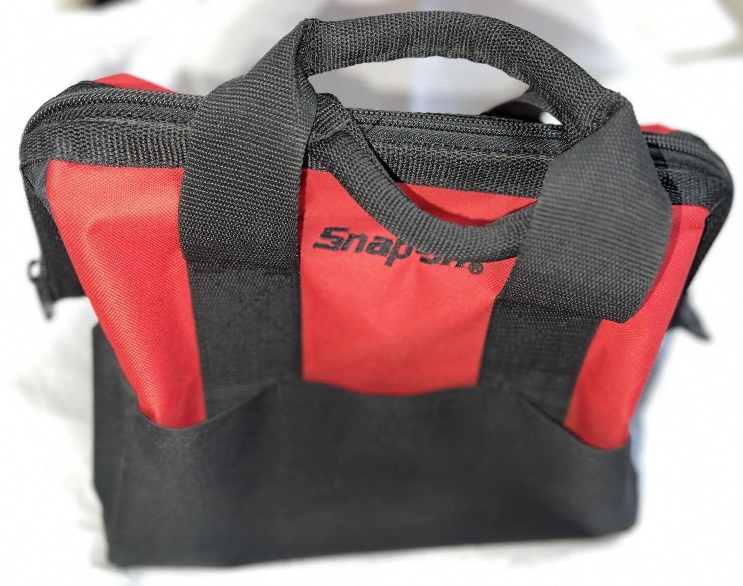 Snap-On Tool Bag Red Wide Mouth Zipper Close Double Handle Outer Sleeve Pockets