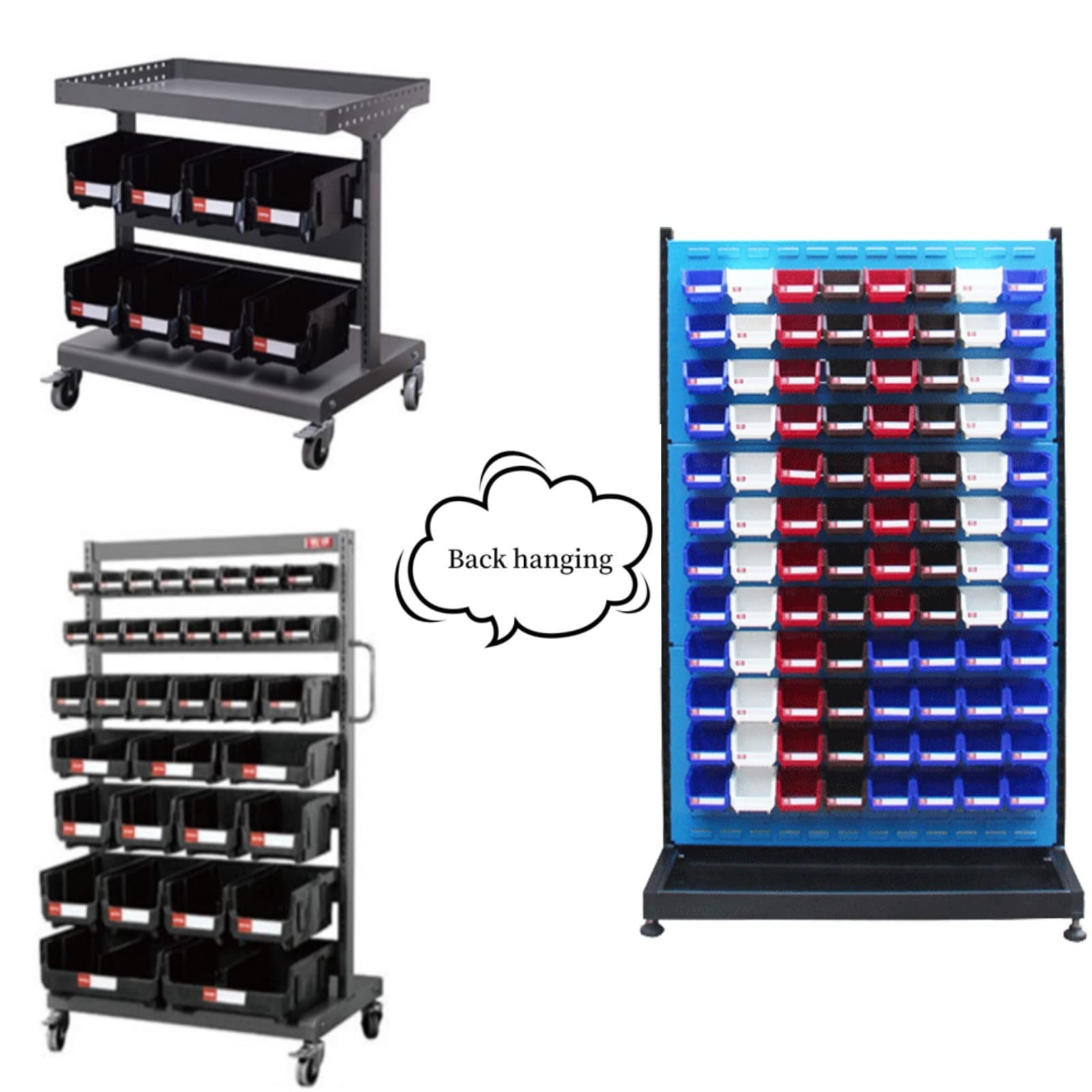 6 PCS Wall Mount Storage Organizer Bins Stackable Shop Tool Rack Screws Blue
