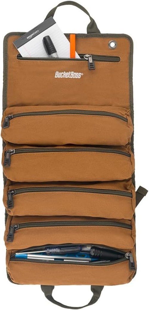 Functional Tool Roll with 6 Zippered Compartments for Organized Tool Transport