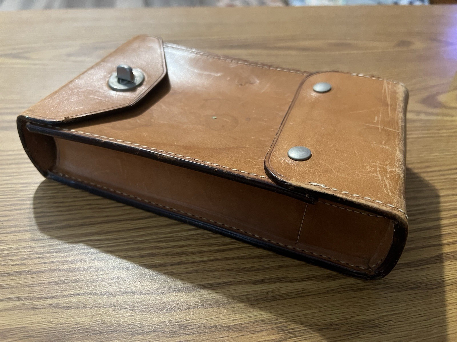 Vintage Brown Leather Tool Pouch w/ Belt Loop, Flap Snap Closure Holster
