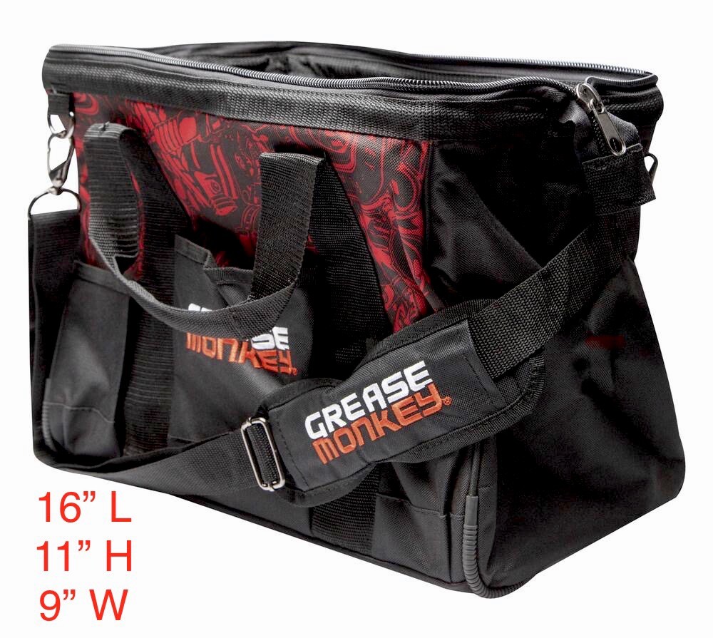 Licensed Grease Monkey 16″ Mechanics Tool Bag Tote Organizer Plumber Electrician