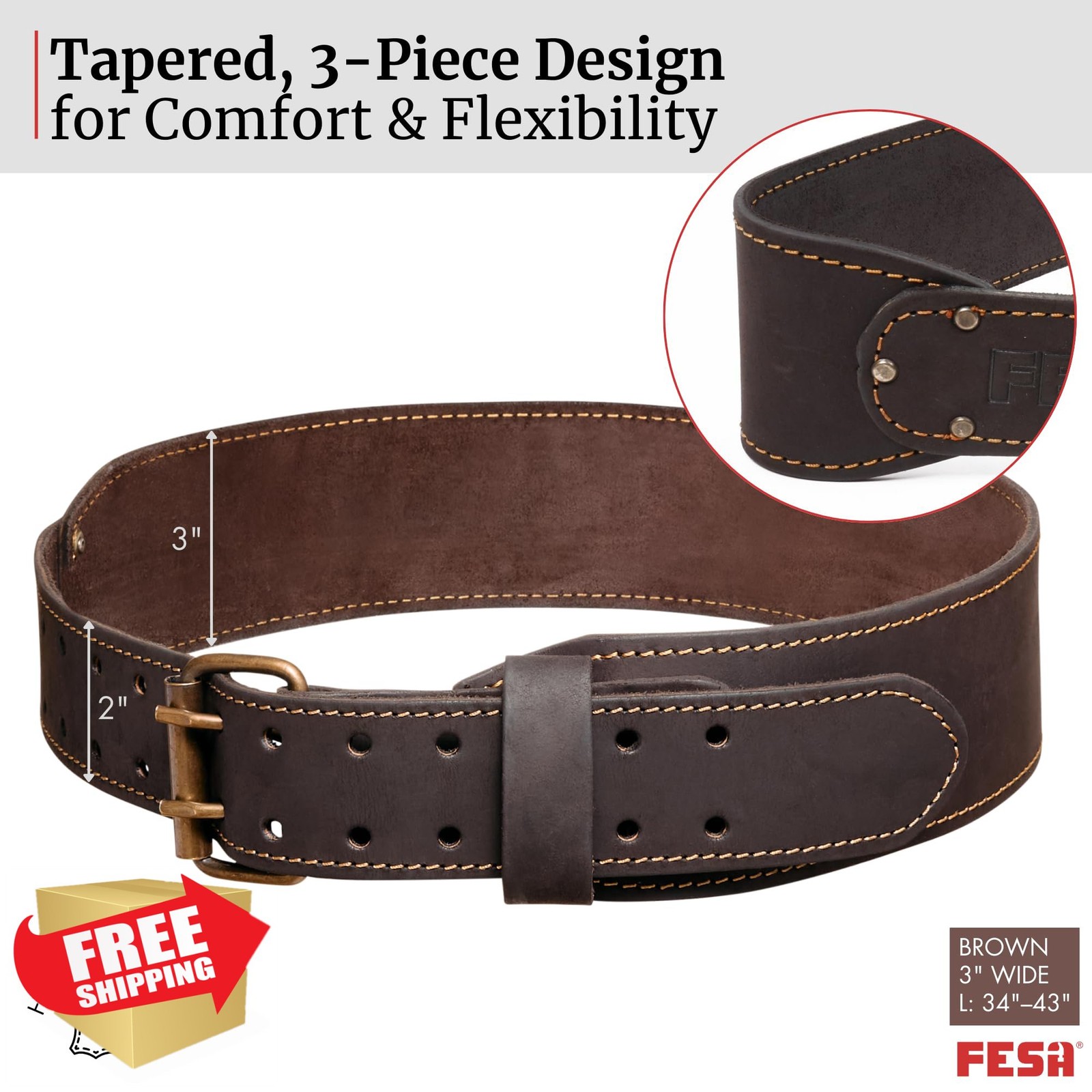 FESA Tool Belt Brown 3″ L