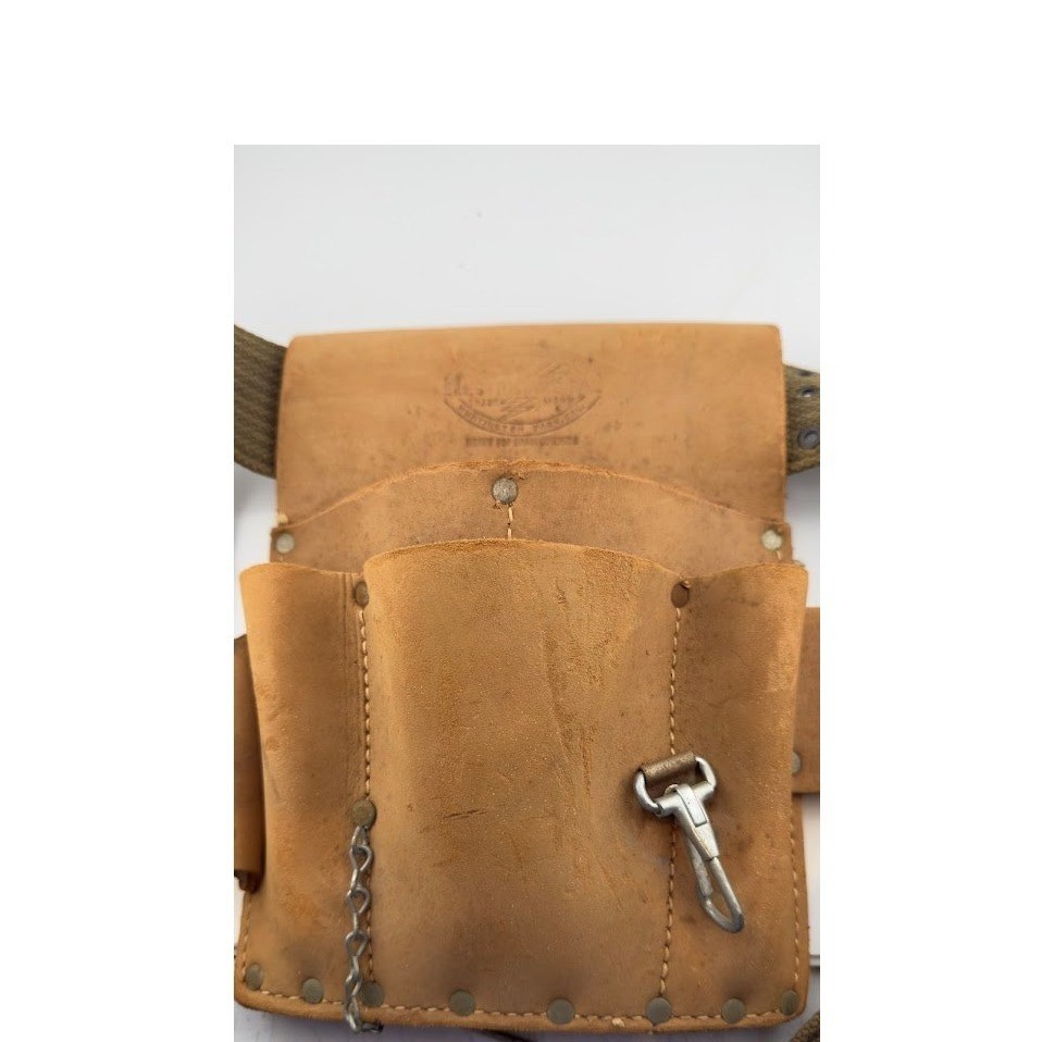 Vintage Electricians Pal No 500 Leather Tool Pouch with Canvas Web Belt Tan USA