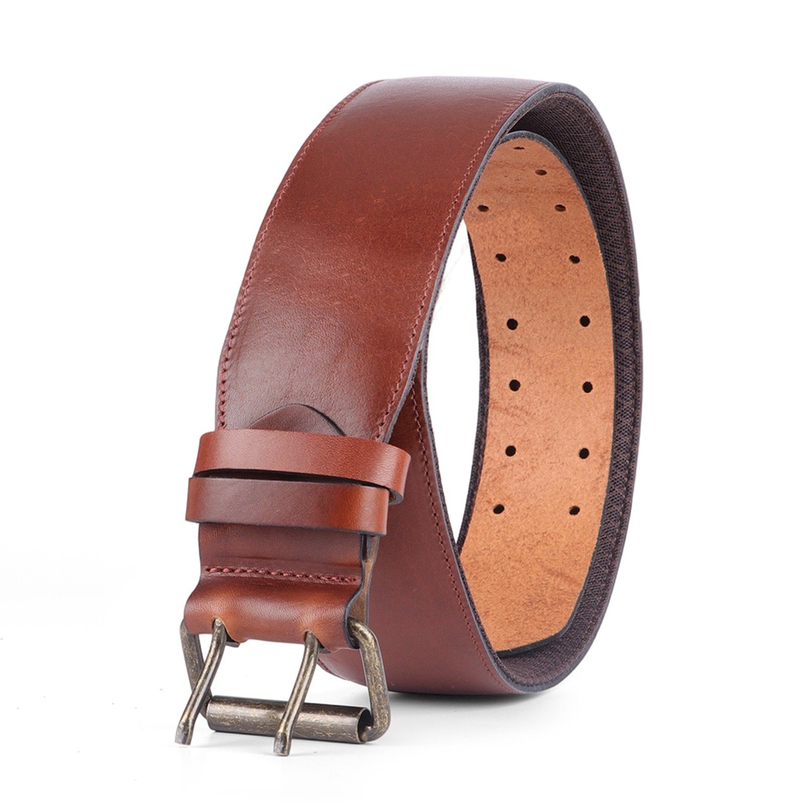 TOURBON Leather 2in Wide Men Tool Belt Rig Holster Belt Double Pin Roller Buckle