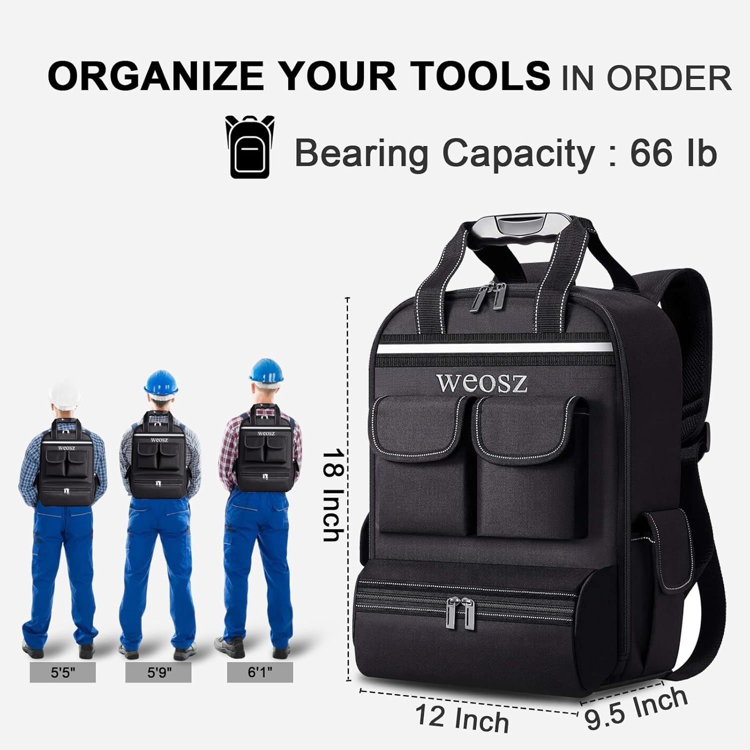 Tool Backpack Men 18 Inch Heavy Duty Waterproof Multiple Pockets Tool Bag