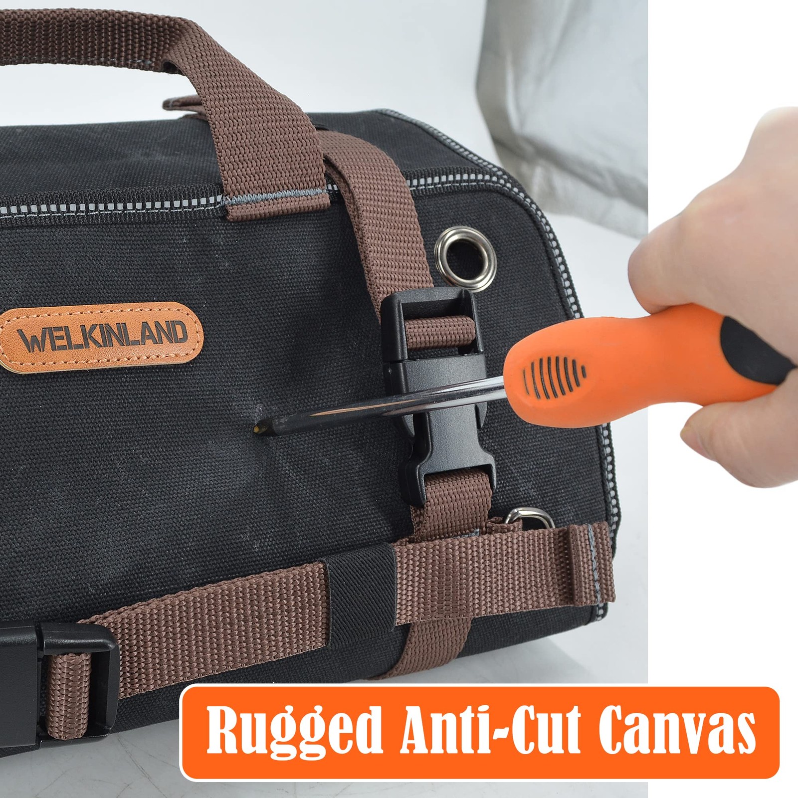 WELKINLAND Heavy-Duty Waxed Canvas Tool roll, 15-Pockets Black/Brown