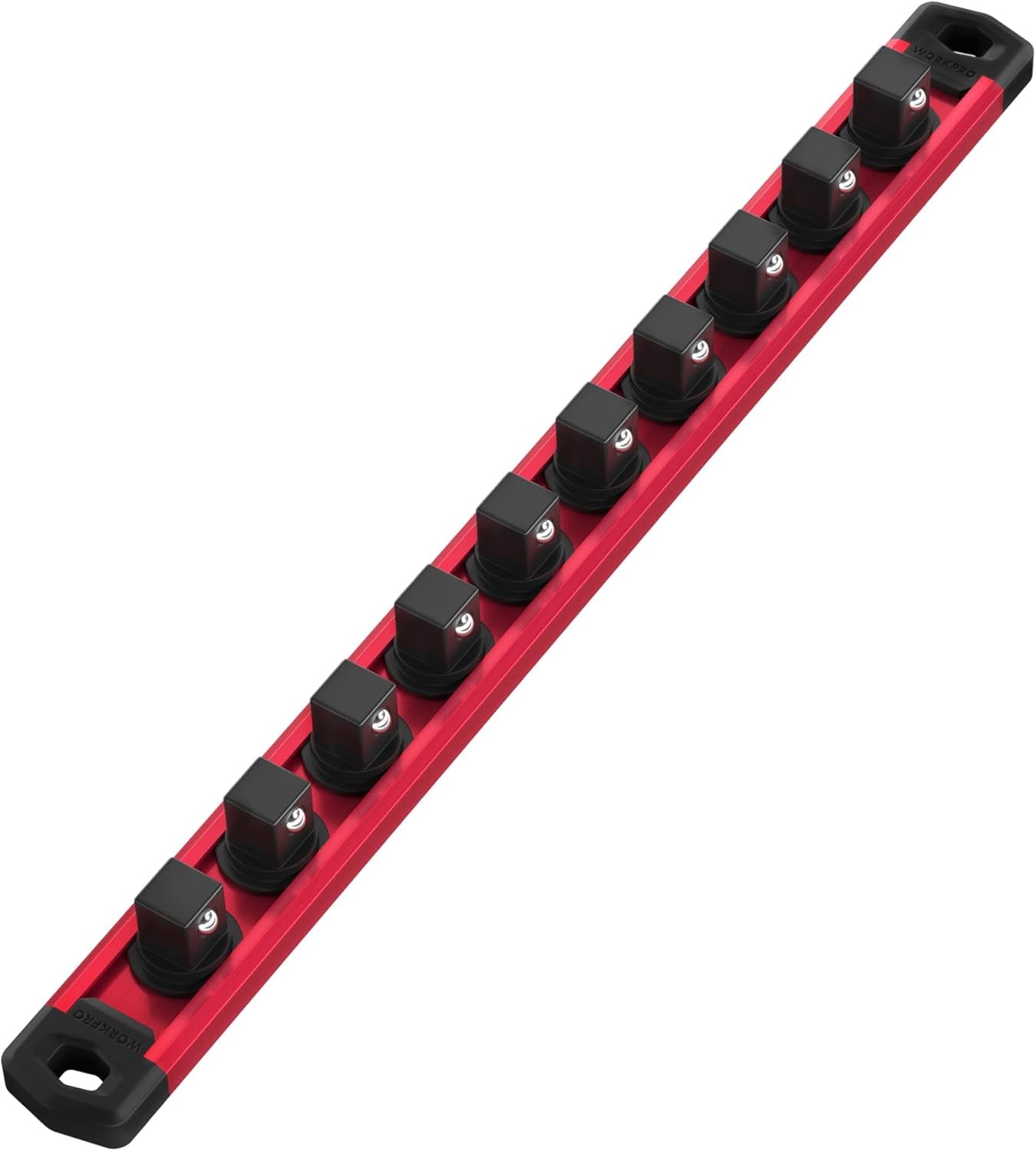 WORKPRO Magnetic Socket Organizer, 3/8-Inch Drive Aluminum Alloy 3/8 DR, Red