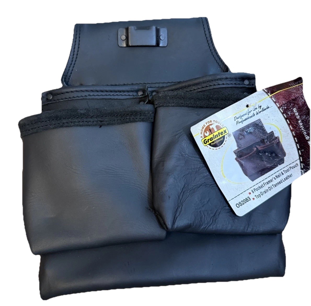 Graintex 6 Pocket Framers Nail &Tool Pouch Black Top Grain Oil Tanned Leather *
