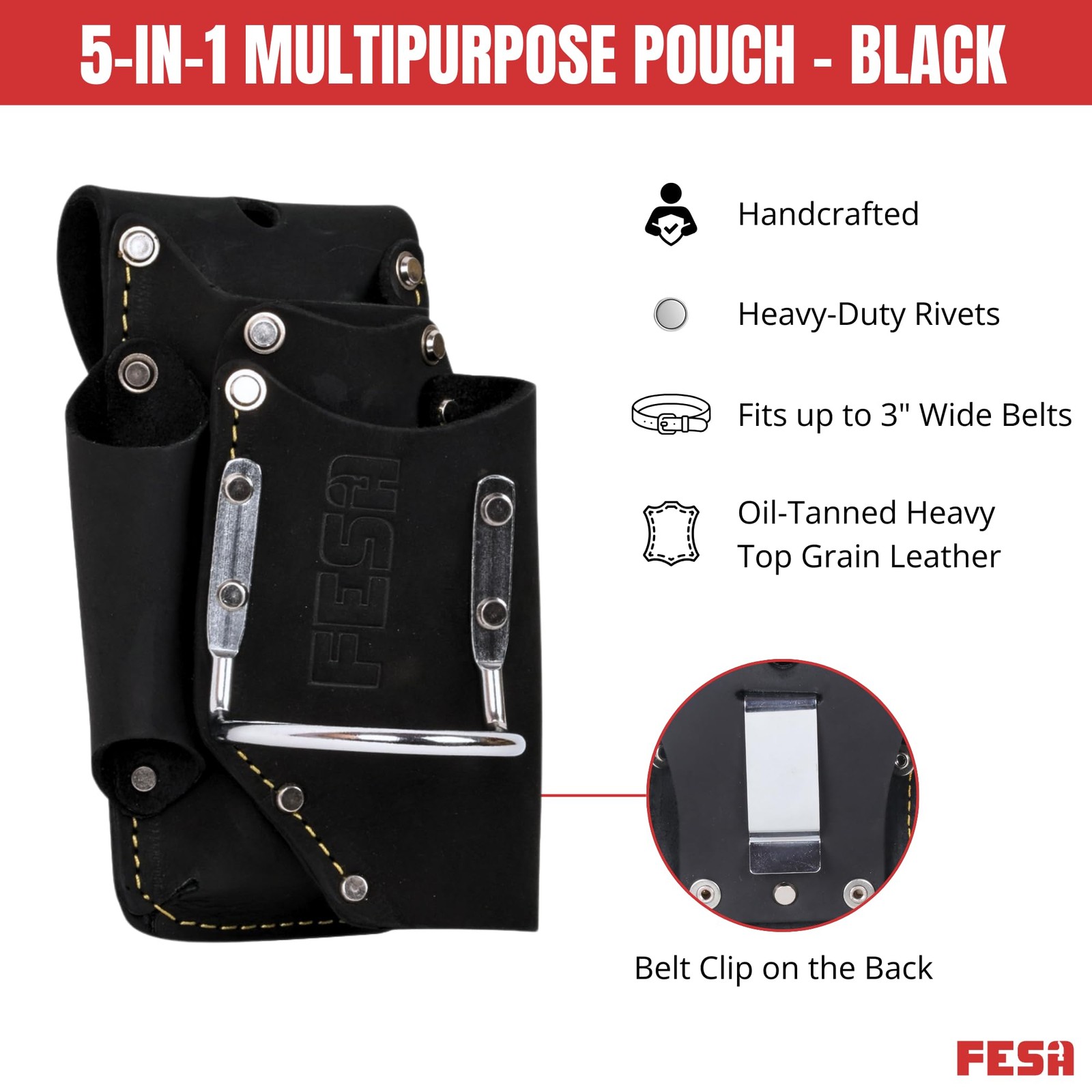 Small Leather Tool Pouch – 5-in-1 Heavy Top Grain Leather Small Tool Pouch wi…