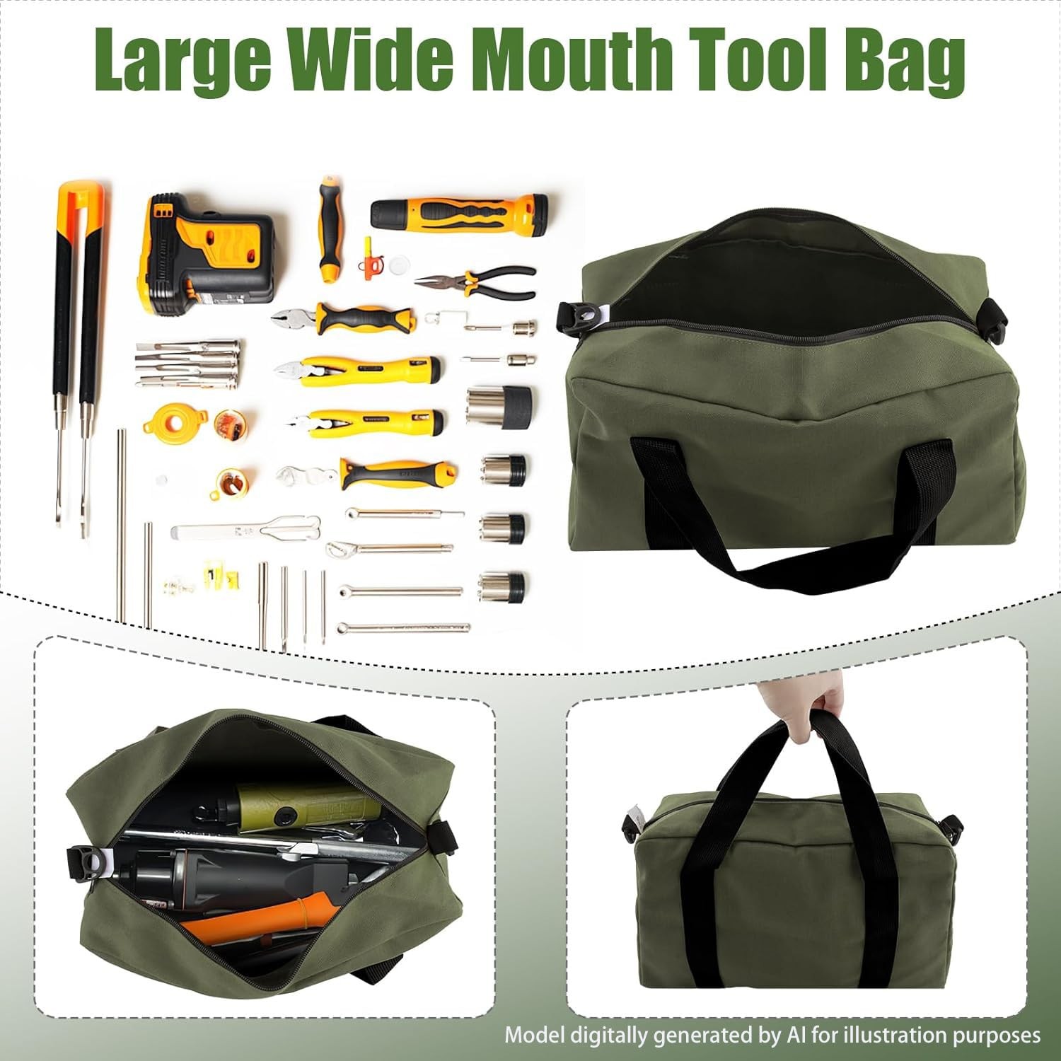 Small Tool Bag,Close Top Wide Mouth Tool Organizer Bag,Large Capacity Tool Ba…