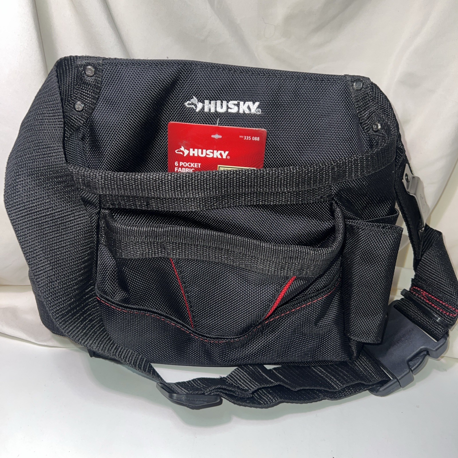 Husky Tool Belt Pouch 6-Pocket Black Pouch Adjustable Belt Buckle Tape Clip NEW