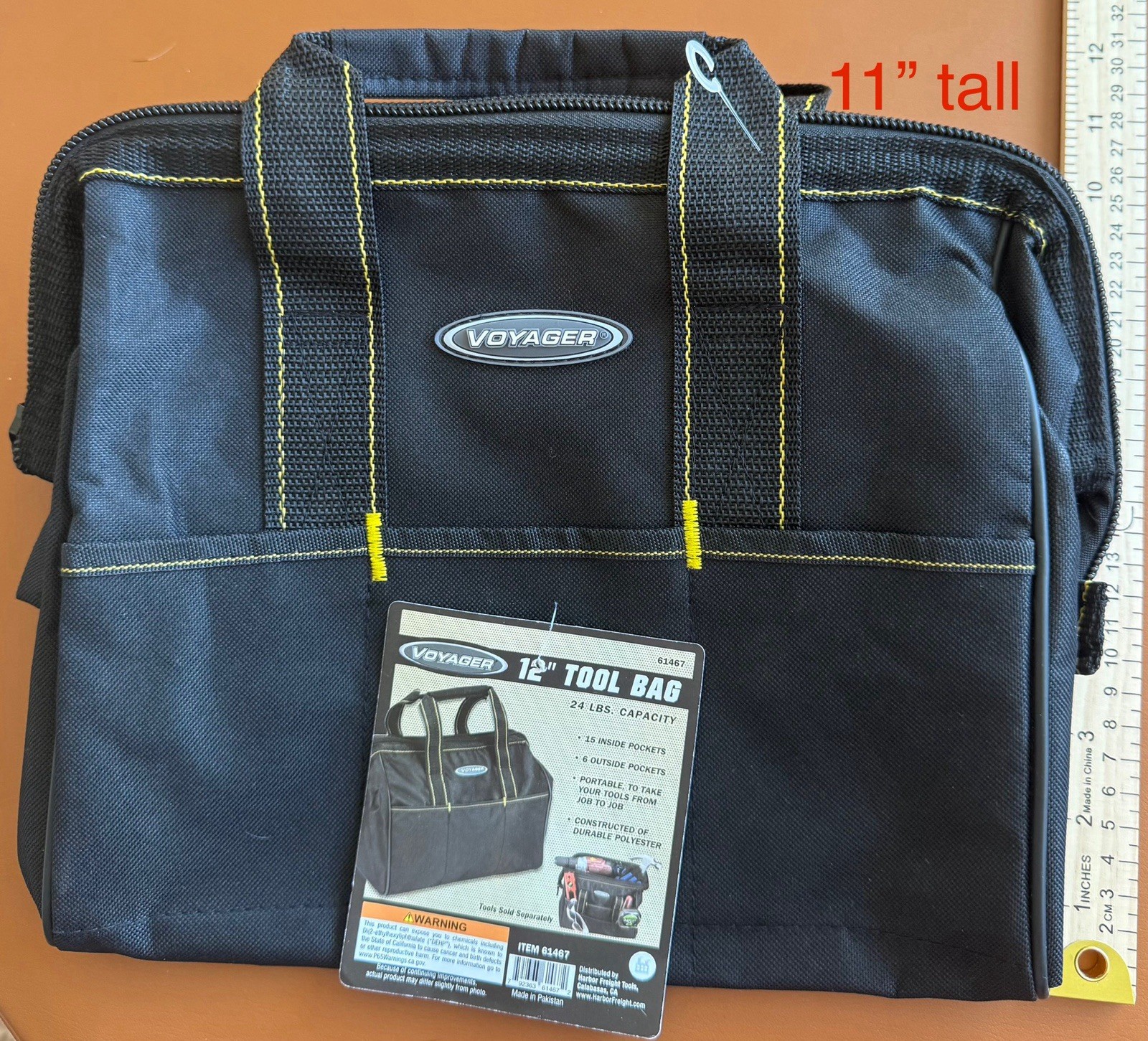 VOYAGER 12 in. Heavy Duty Tool Bag 21 Pockets 24 Lb Capacity Black #61467 NWT