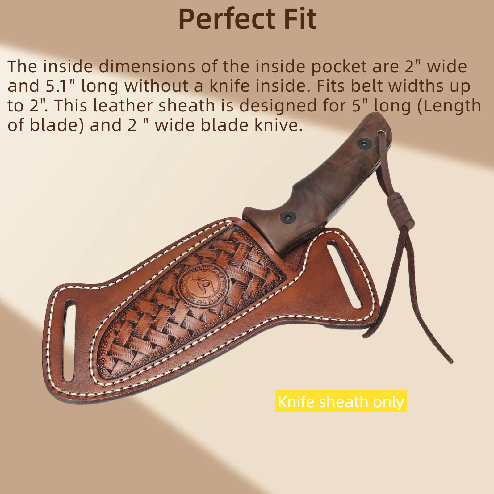 TOURBON Leather Engraved Pancake Fixed Blade Knife Sheath Belt Pouch EDC Cover