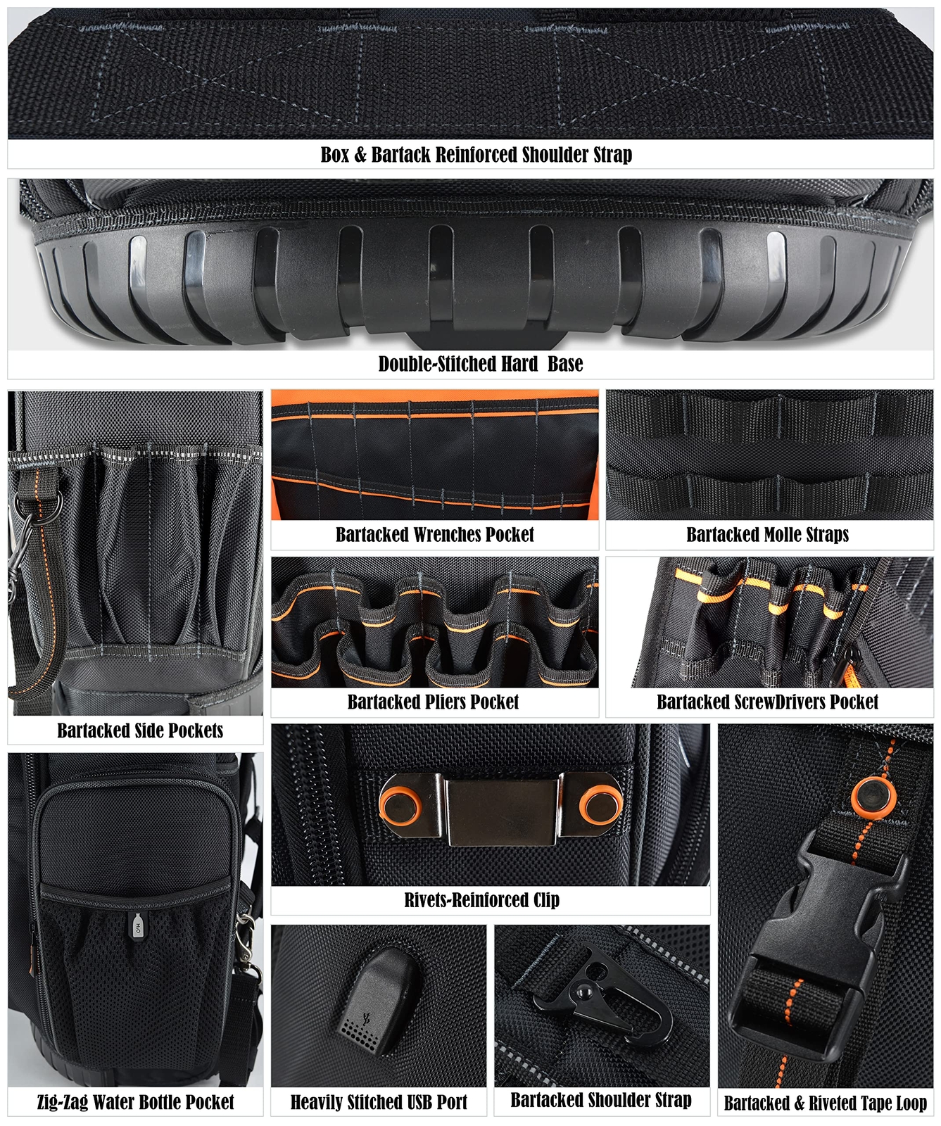 72pockets Rolling Tool Backpack For Electricians Large Tool Bag With Wheels Roll