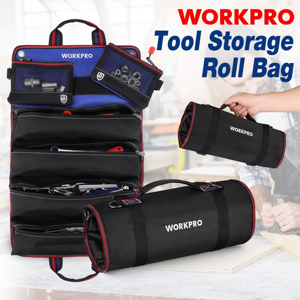 WORKPRO Roll Up Tool Bags Tool Roll Up Bag w/Detachable Tool Pouches Heavy Duty