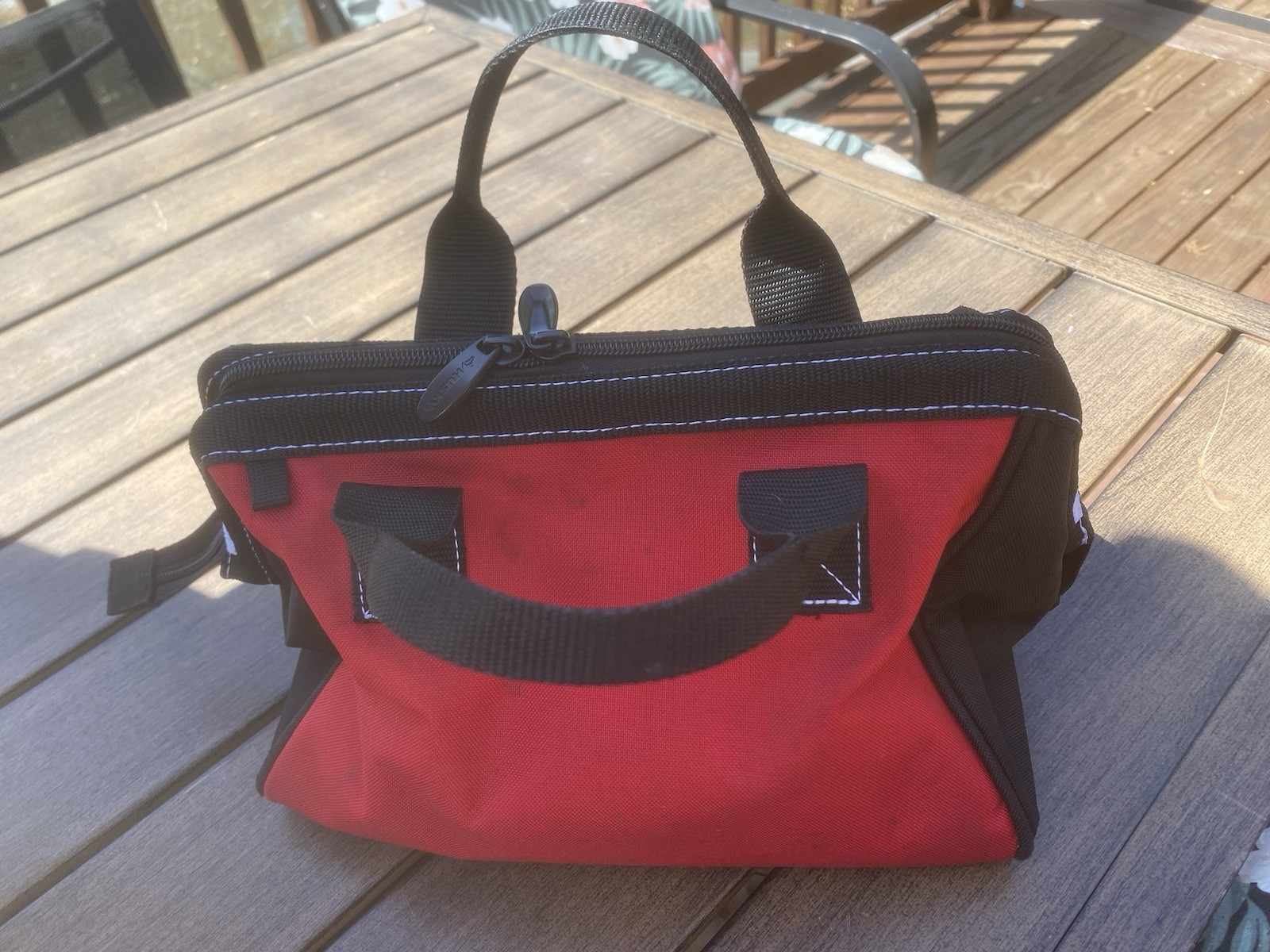 Husky tool bag 12W x 9H x 7D 4-Pocket Red and Black Nylon Zippered
