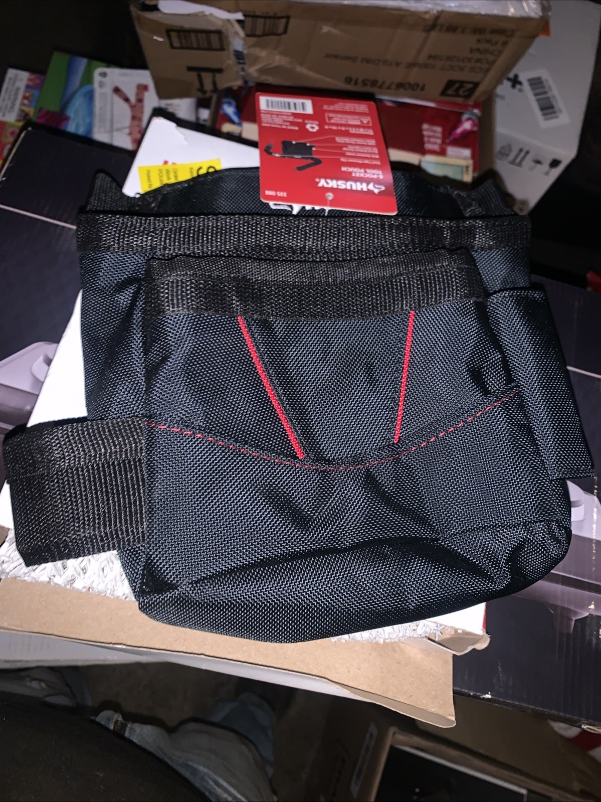 Husky Tool Belt Pouch 6-Pocket Black Pouch Adjustable Belt Buckle Tape Clip NEW