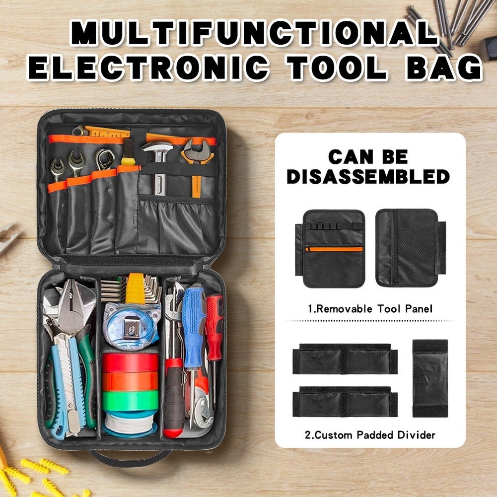 Electrical Tool Bag Polyester 26x21x10cm with Top Cover and Bottom Divider
