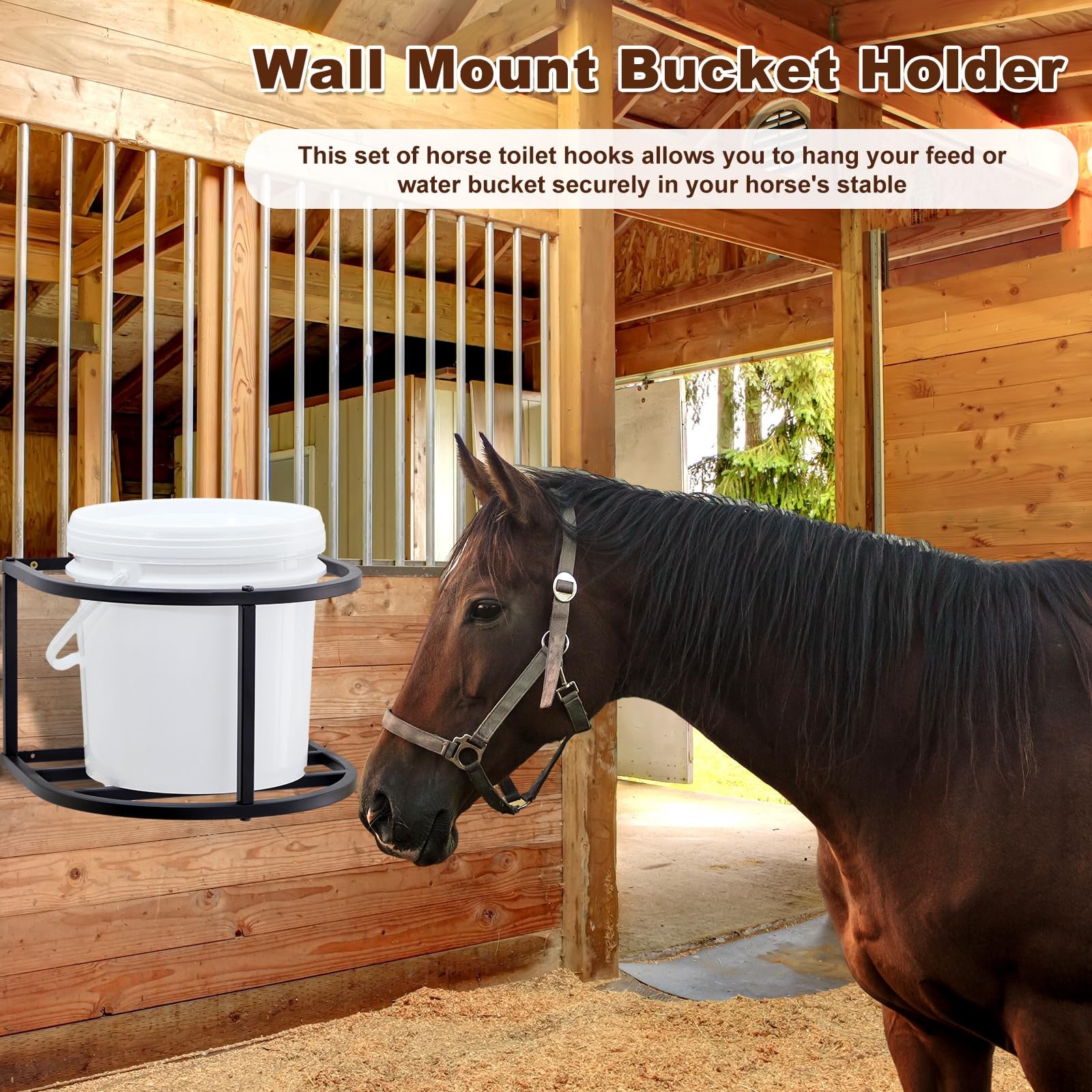 2 Pcs Bucket Holder 5 Gallon Horse Feed Pail Wall Mount 15.5″ x 14.5″ x 10″ f…