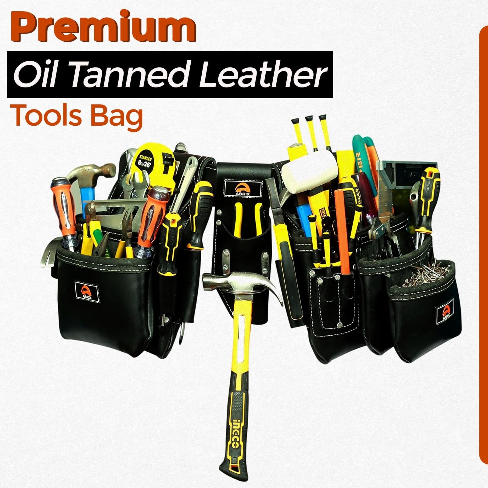 Heavy Duty Tool Belt for Men – 4MM Thick Genuine Leather, Brass Buckle & Rive…