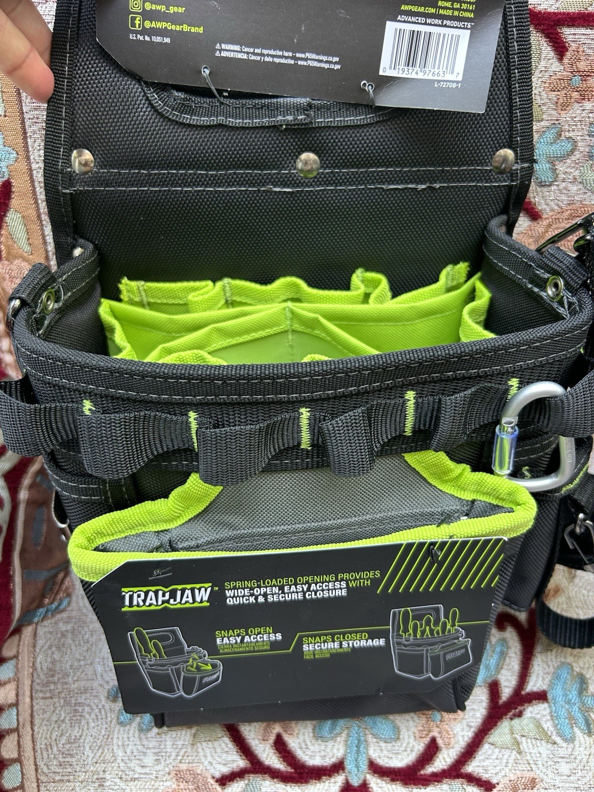 AWP TrapJaw 3-in-1 Electrician Tool Pouch, Adjustable Strap, Black/Green