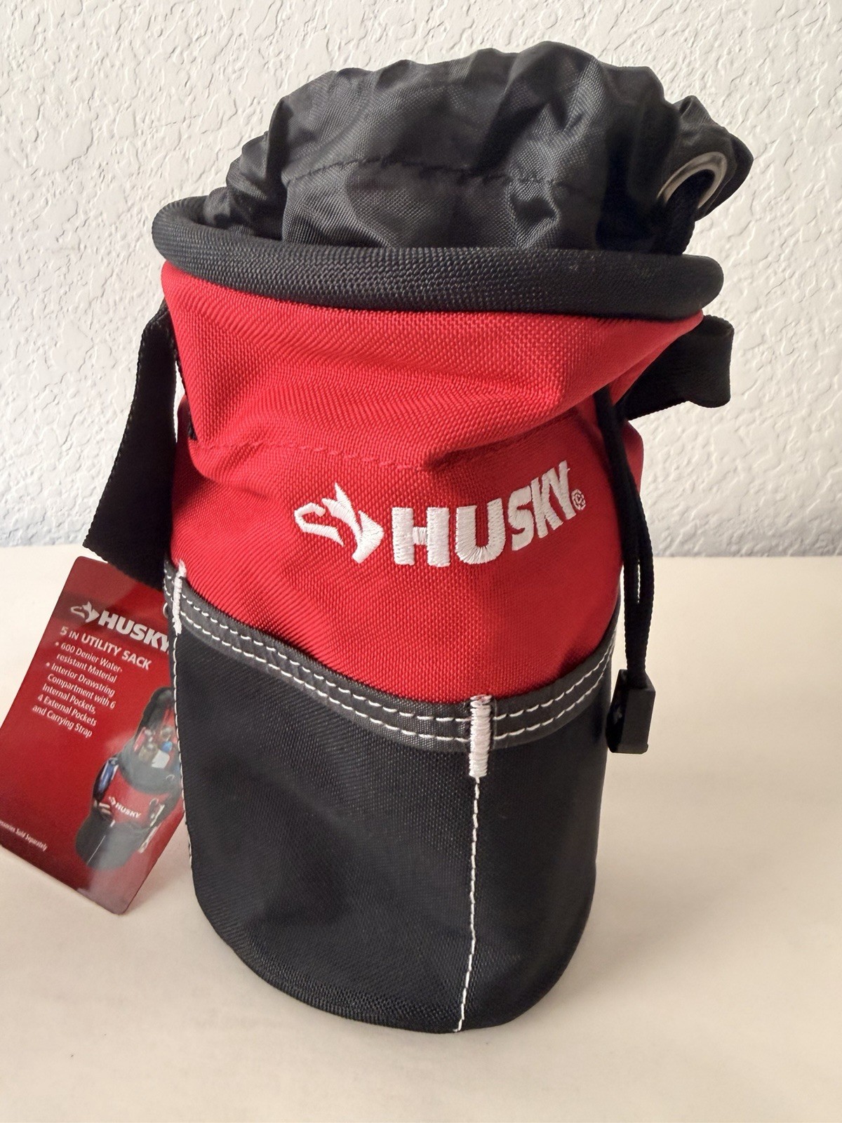 Husky 5 in Utility Sack Tool Bag Red Black 600D Water-Resistant 10 Pockets