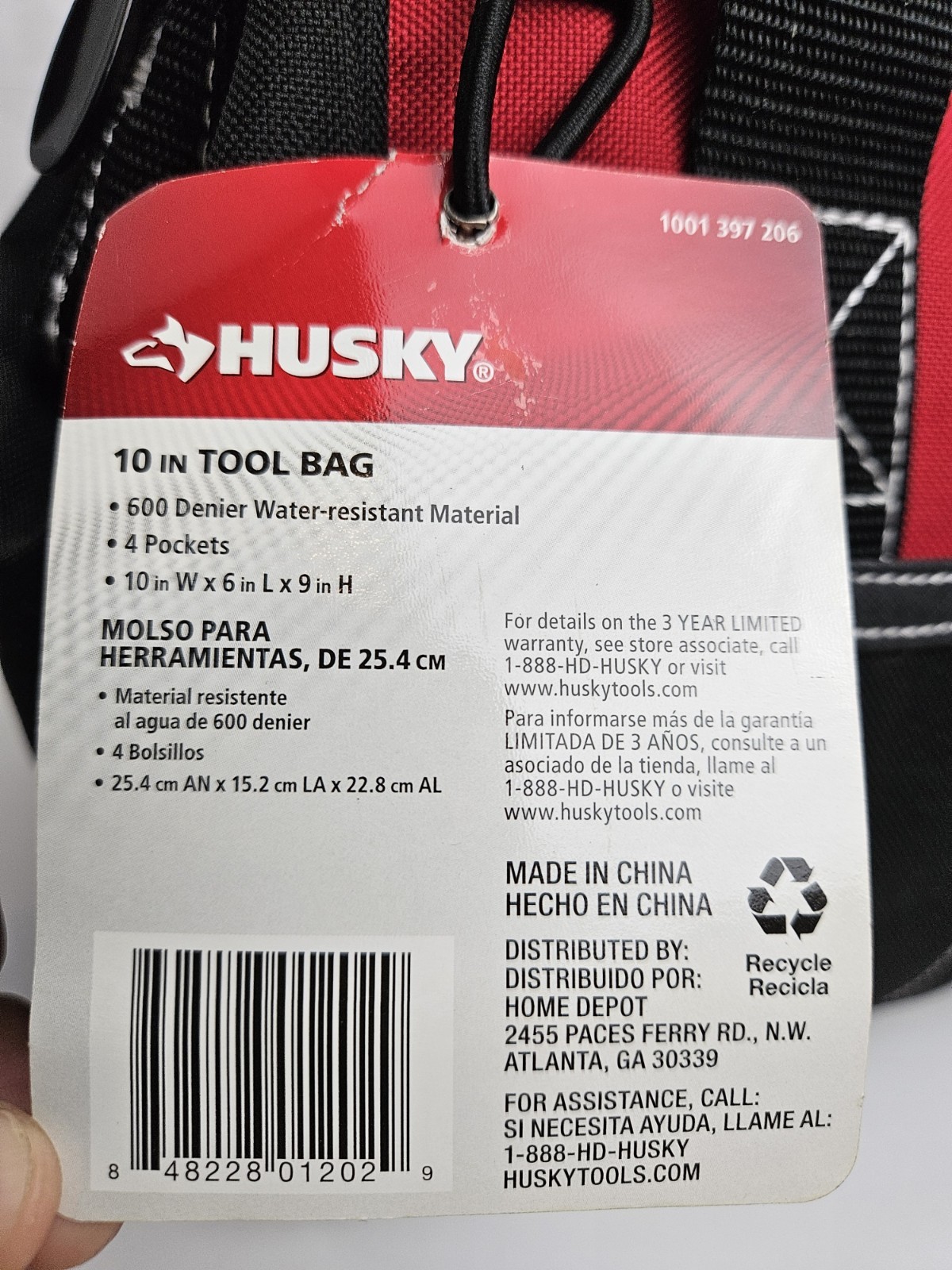 Husky Small Tool Storage Carry Bag Tote Zippered 10 inch Red Black Contractor