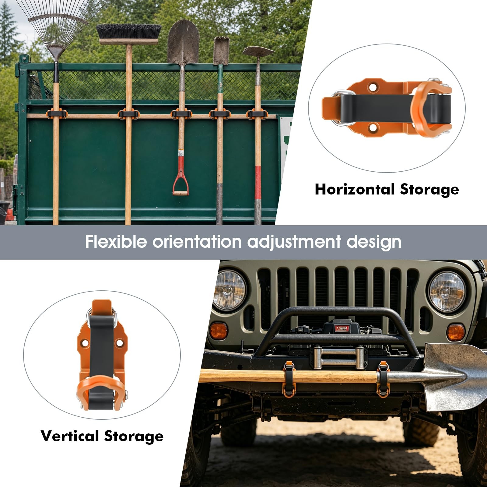 2 Pack Shovel Holder Wall Mount for Truck & Trailer, Adjustable -Coated Clamp…