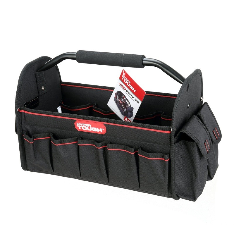 16 Inch Open Top Tool Tote Durable Organizer W/ 20 Pockets Steel Handle New