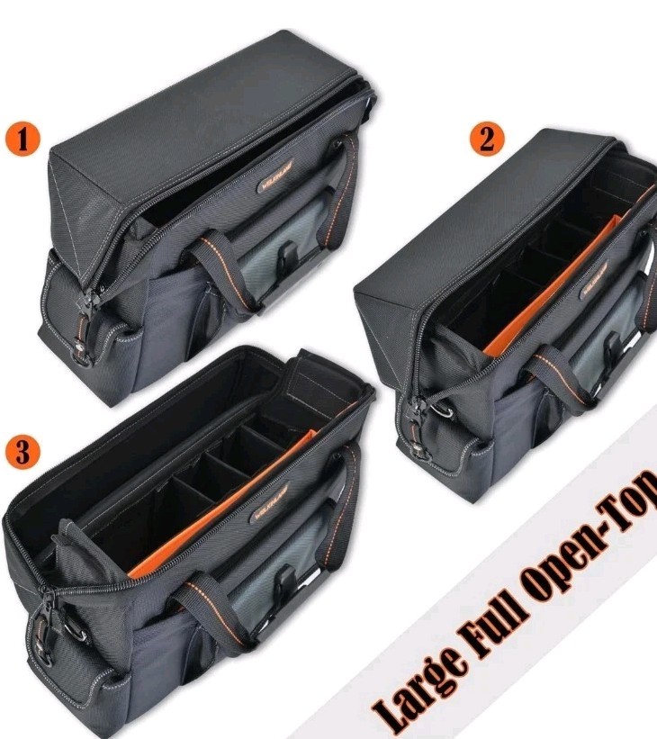 ✅ WELKINLAND 15-Pockets Electrician Tool Box Bag, Large – Open Black Orange ✅
