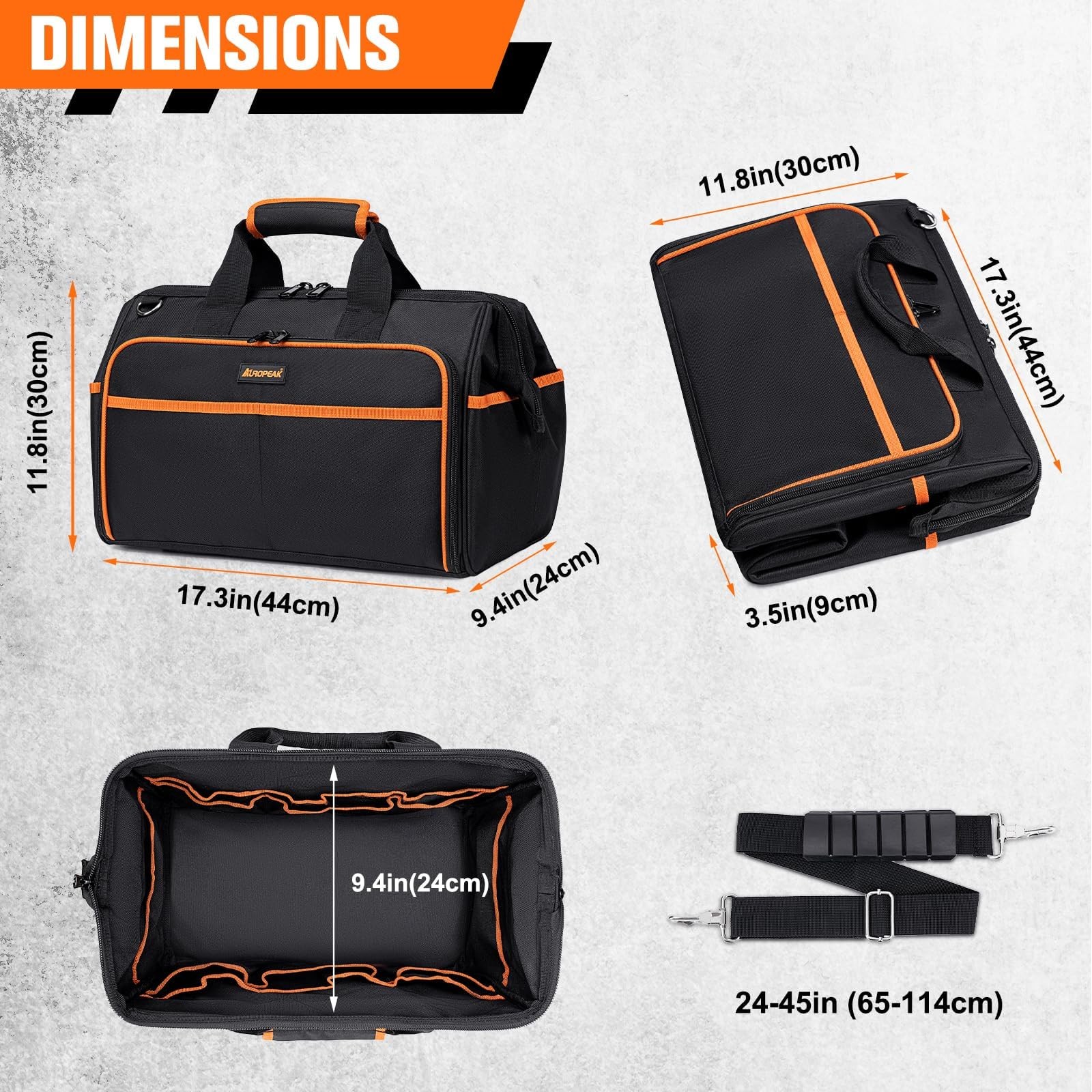 Heavy Duty Tool Bag 17.3-Inch, 26-Pocket Large Tool Bags for Men Women with