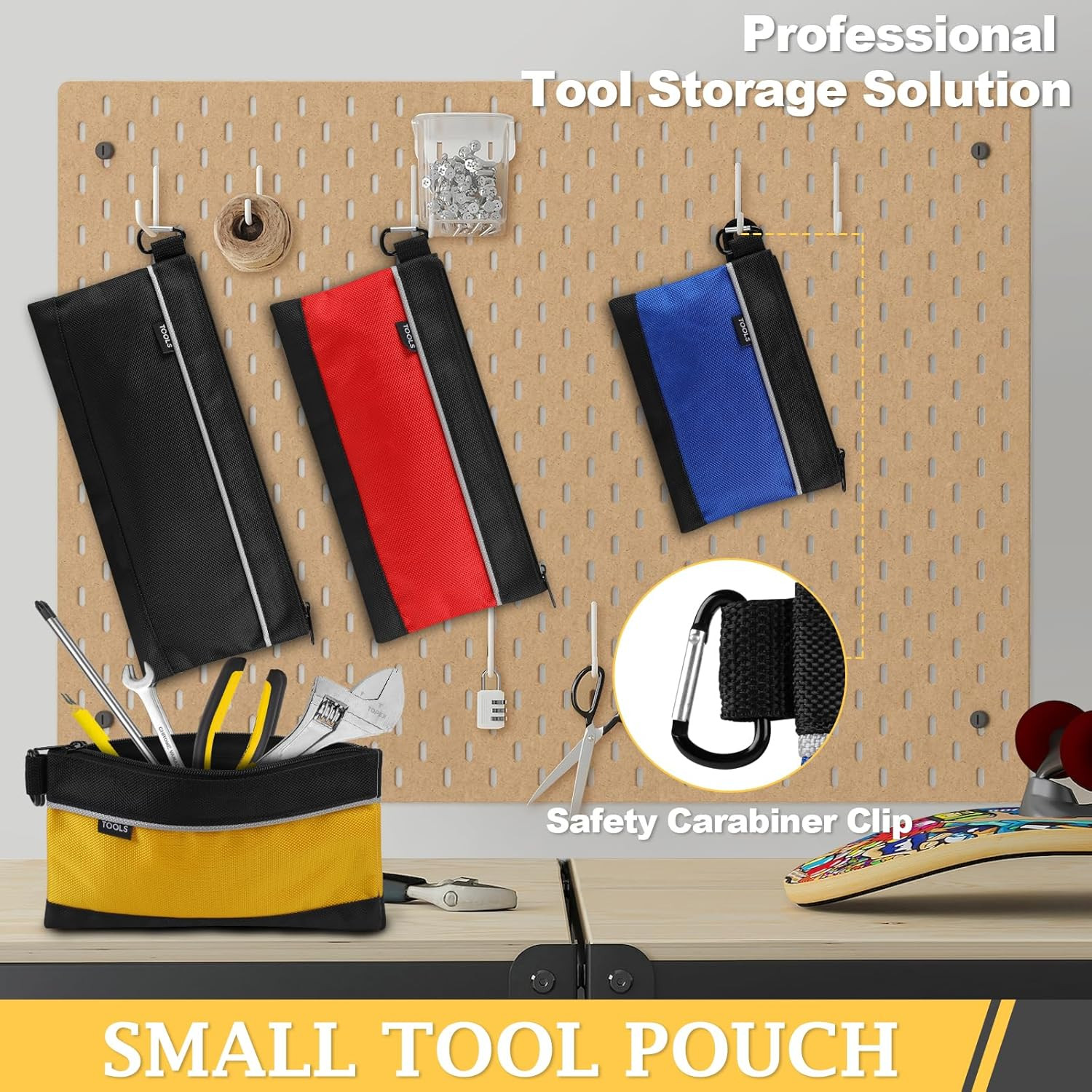 4 Pack Small Waterproof Tool Pouch 1680D Oxford Zipper Bags with Carabiner