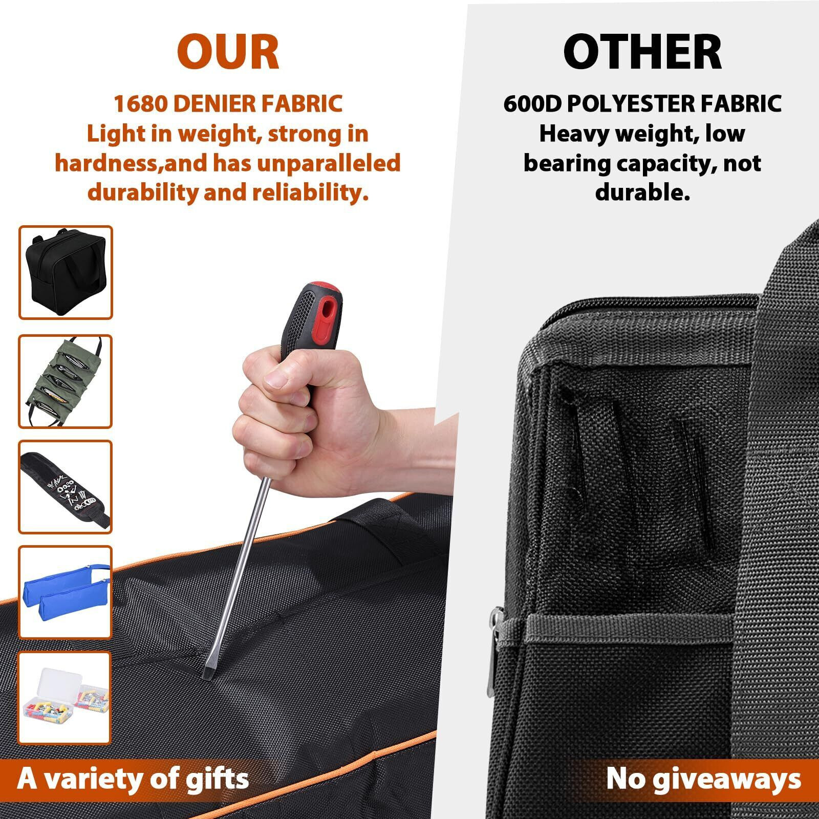 20 Inch Tool Bag Kit Set, 1680 Denier Fabric Tool Bag with Adjustable Shoulde…