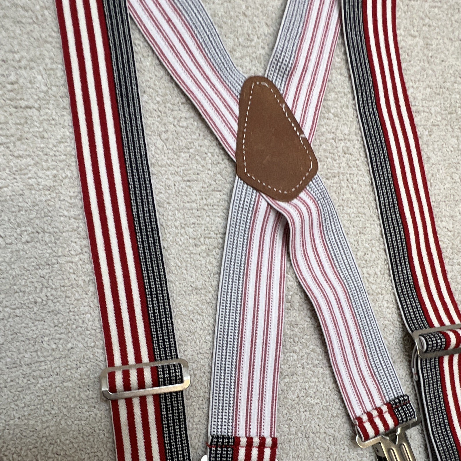 CLC Custom LeatherCraft Adjustable Leather Suspenders, Red/White/Black, 1pc