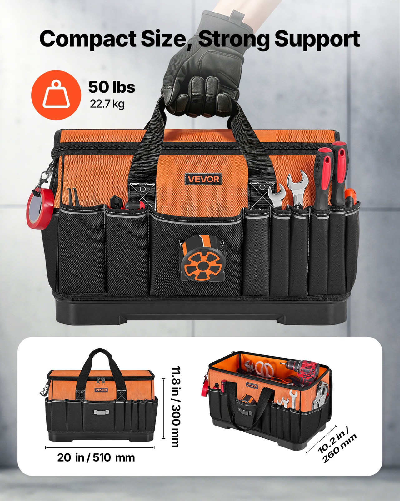 19.1″ Tool Bag 33 Pocket Toolbox Organizer w/ Water Resistant Base