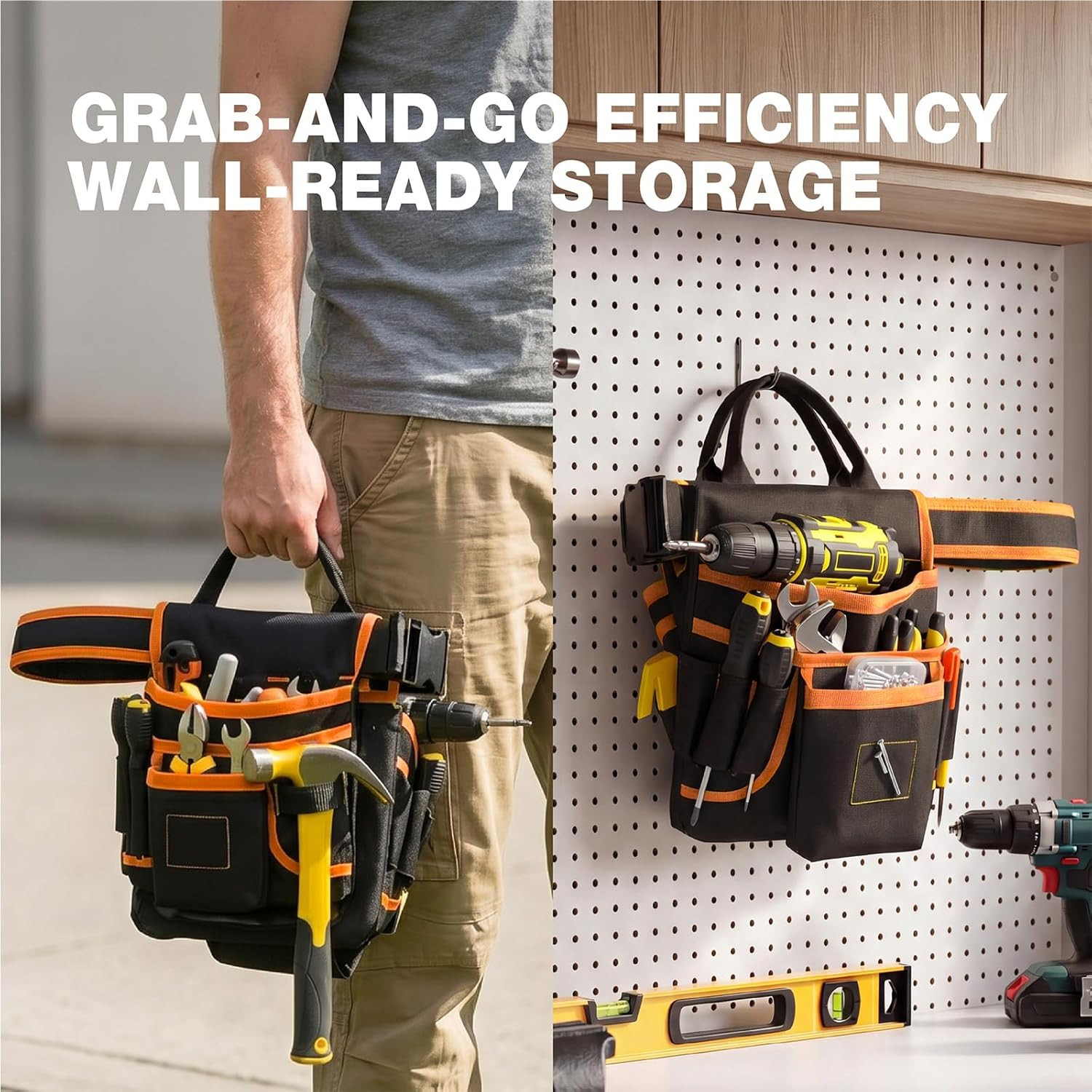 Tool Belt for Men – Tool Pouch for Waist Up to 52” with 18 Pockets 19 Webbing Lo