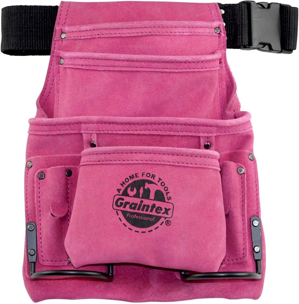 Graintex SS2186 10 Pocket Nail & Tool Pouch Pink Color Suede Leather
