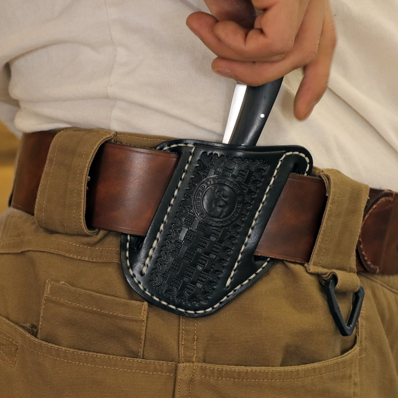 TOURBON Folding Pocket Knife Belt Holster Tool Carry Sheath Cover Gift Black US