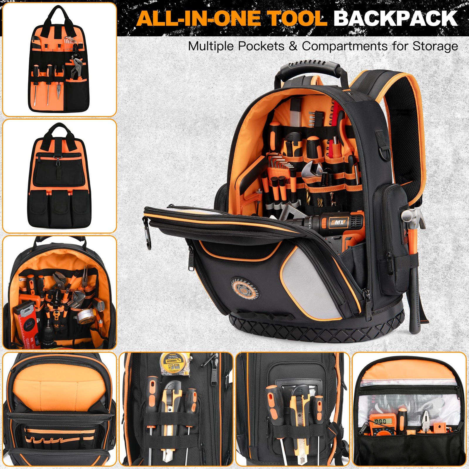 LOKASS 18.1 Inch Tool Backpack, 75 Pockets & 14.6″L x 7″W x 18.1″H, Black
