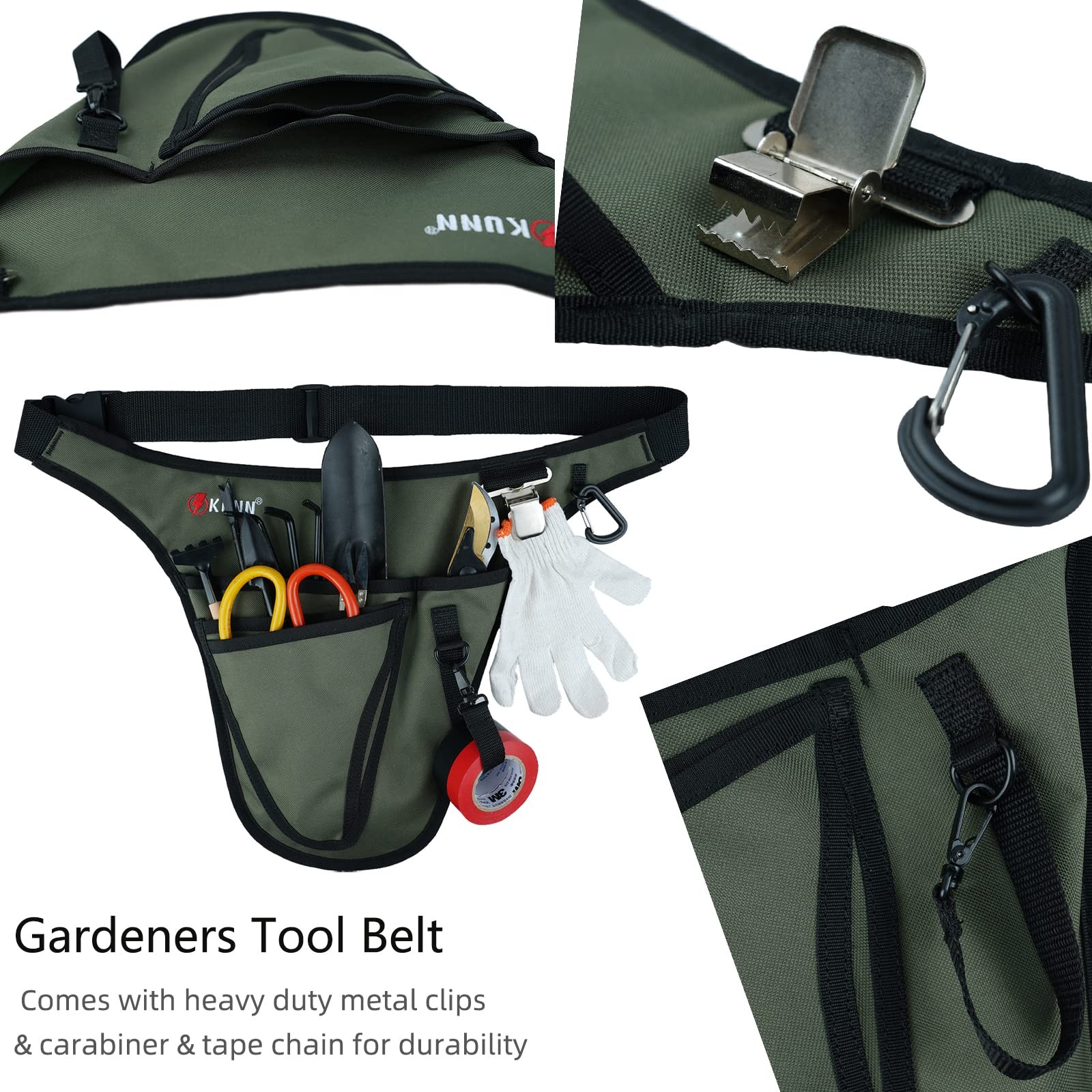 KUNN Garden Tool Belt,Durable Adjustable Belt Waist One Size, Green