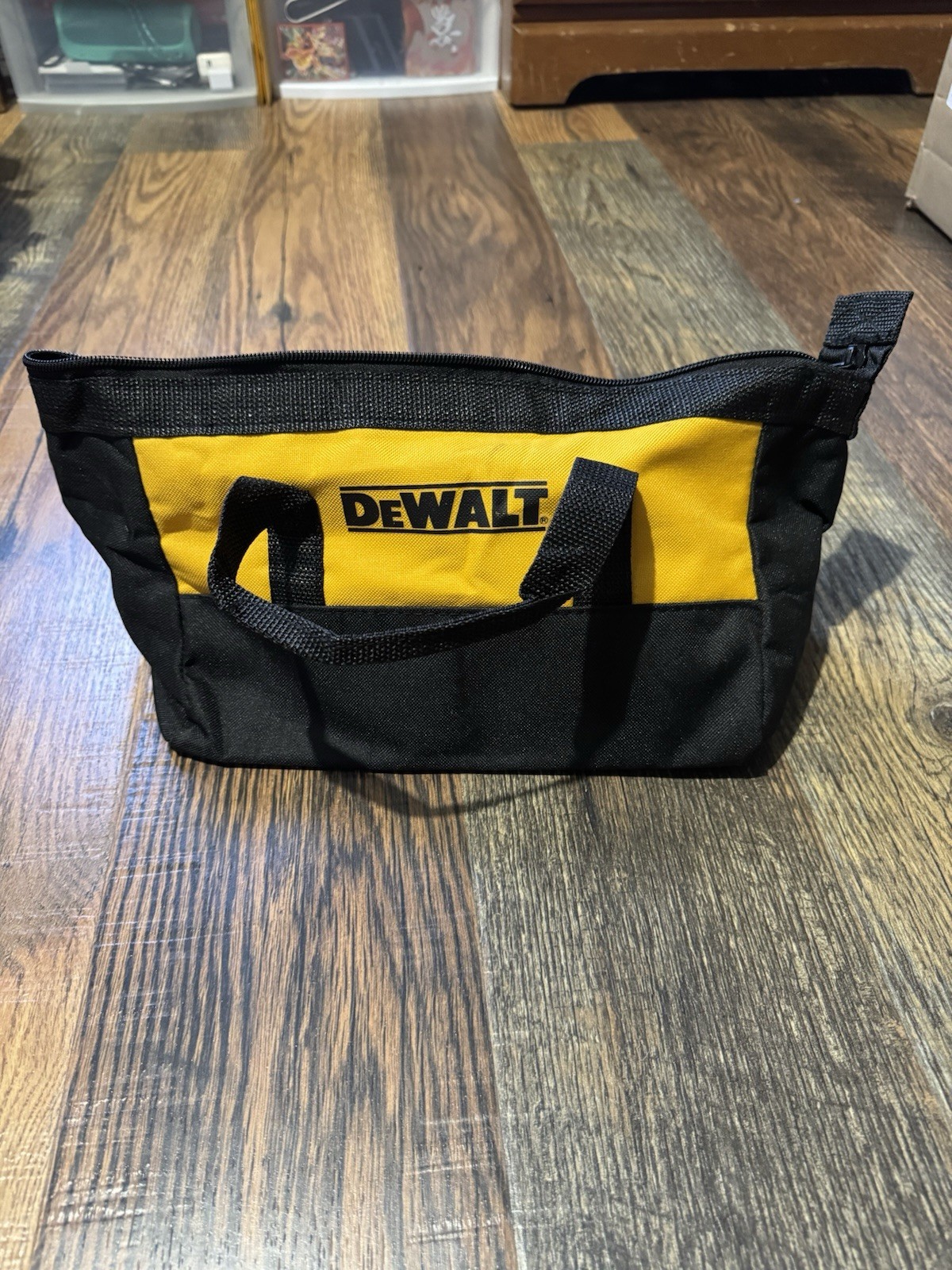 DEWALT Full Zip Fabric Tool Bag Tote With Handle, Black/Yellow