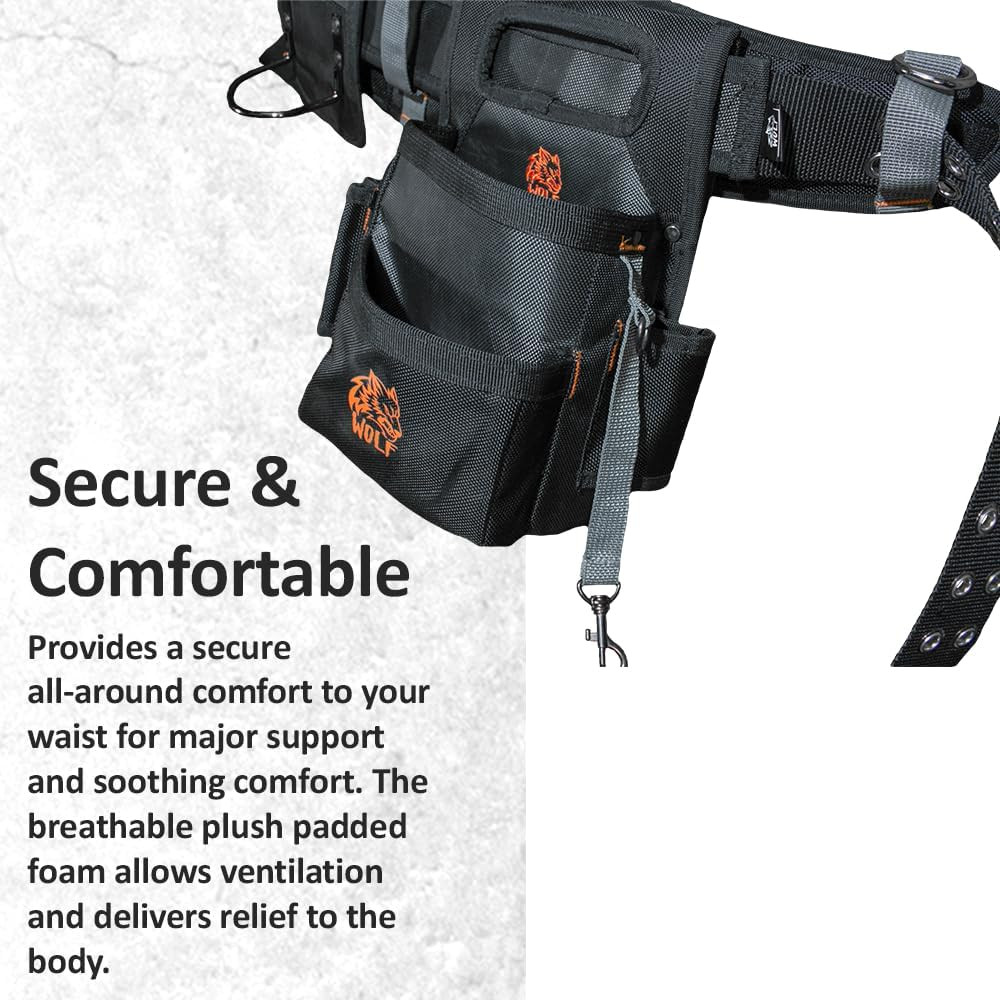 WOLF WTB300 Heavy-Duty Tool Belt with Pouch for Contractors & Electricians