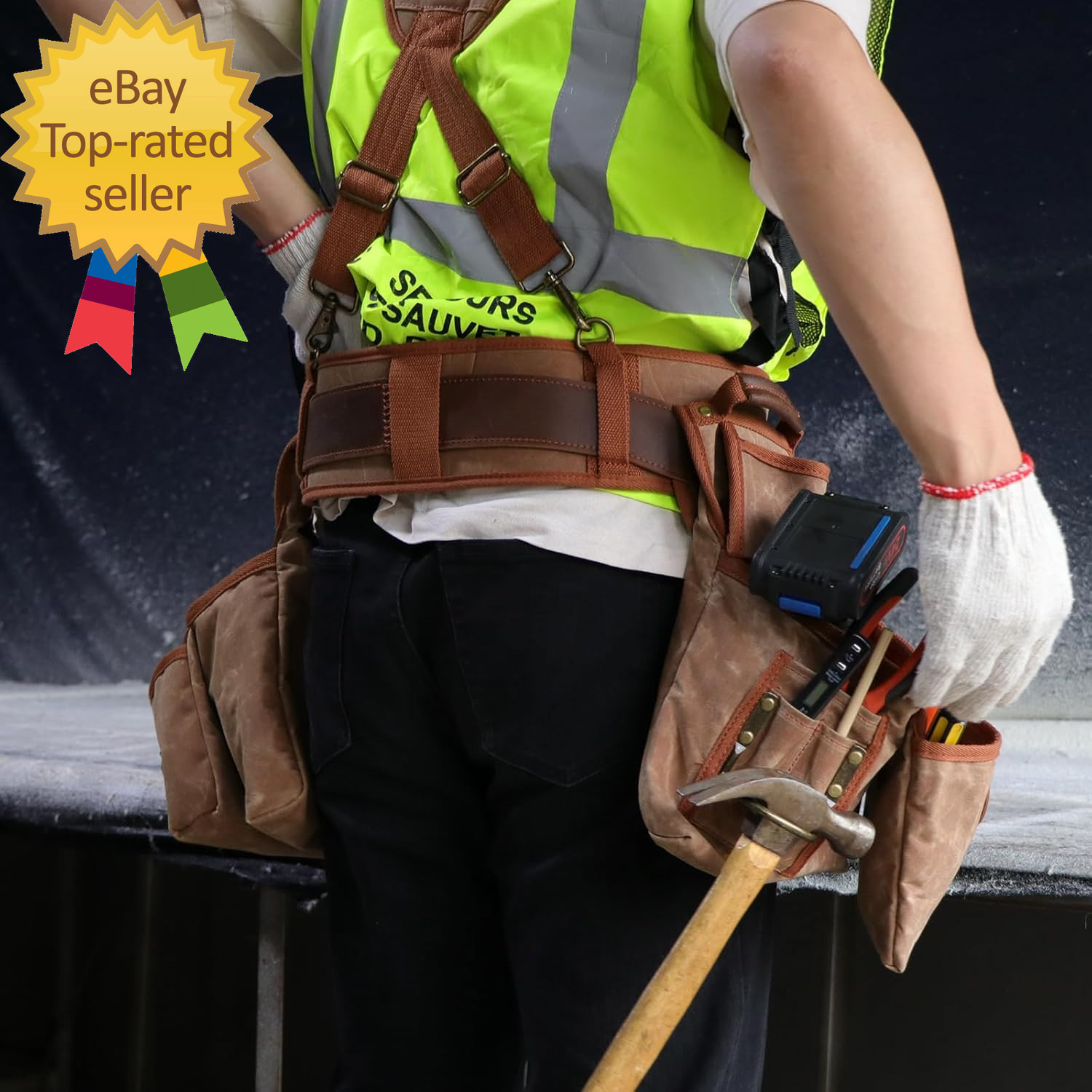 Tourbon Detachable Heavy Duty Carpentry Tool Belt with Suspenders Canvas Padded